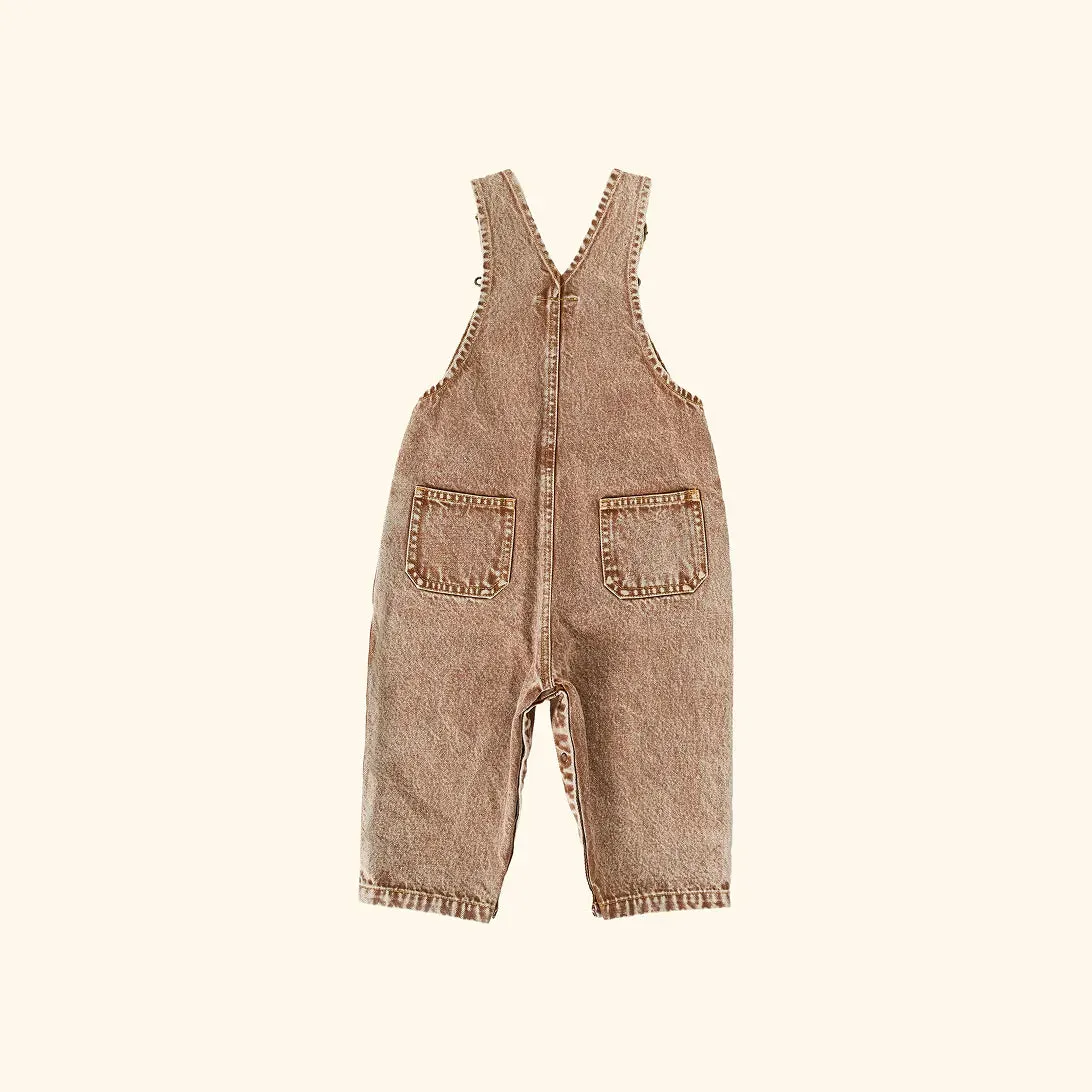 Austin Vintage Washed Denim Overalls Brown